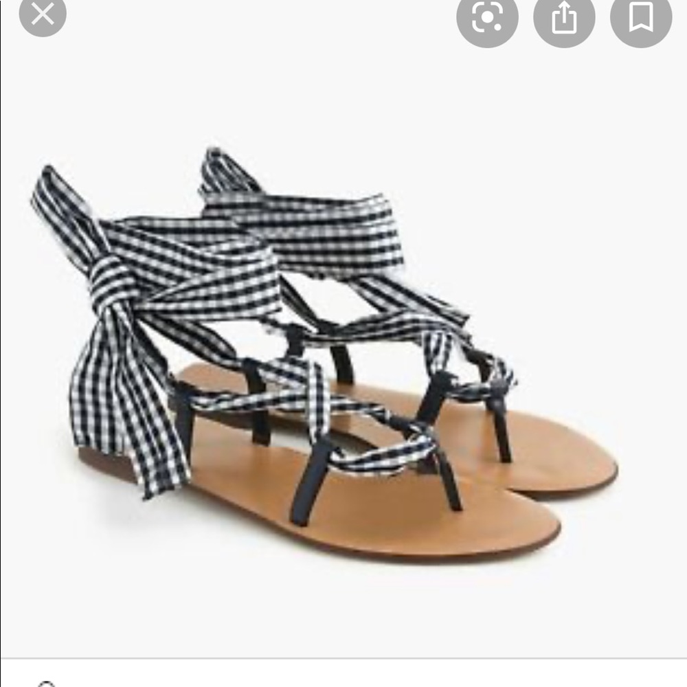 NWT J. Crew navy gingham lace up sandals 9